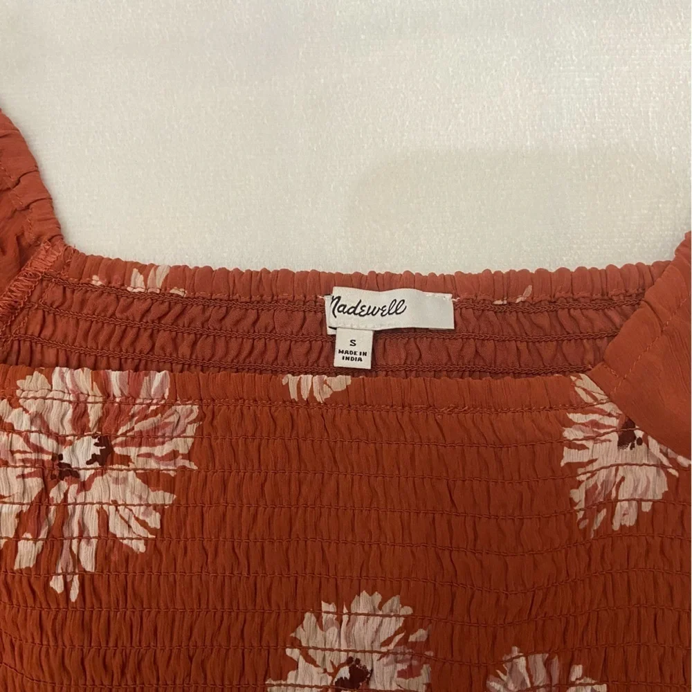 Madewell Moody Blooms Georgette Lucie Puff-Sleeve Smocked Bodice Top 2676